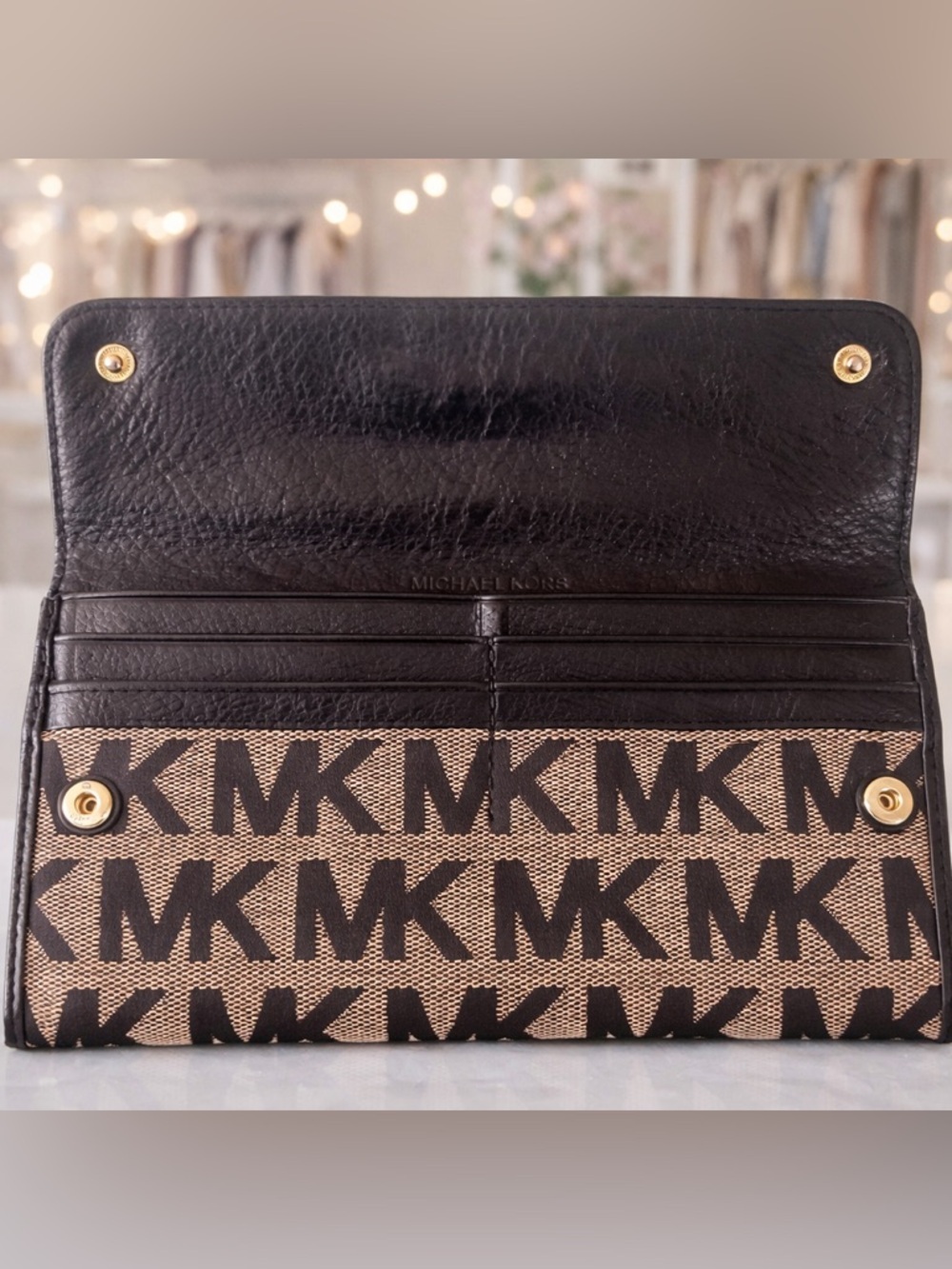 Michael Kors MK Logo Continental   Wallet Brown Black - Picture 3 of 4